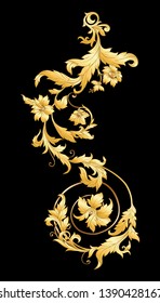 Decorative elements In baroque, rococo, victorian, renaissance style. Trendy frolar vintage pattern.  Vector illustration. Gold. Isolated on black background.
