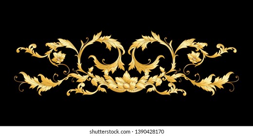 Decorative elements In baroque, rococo, victorian, renaissance style. Trendy frolar vintage pattern.  Vector illustration. Gold. Isolated on black background.
