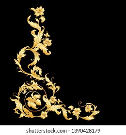 Decorative elements In baroque, rococo, victorian, renaissance style. Trendy frolar vintage pattern.  Vector illustration. Gold. Isolated on black background.
