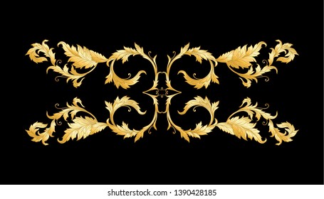 Decorative elements In baroque, rococo, victorian, renaissance style. Trendy frolar vintage pattern.  Vector illustration. Gold. Isolated on black background.
