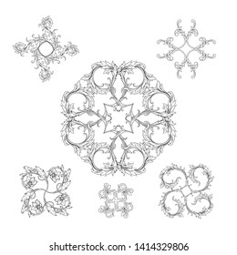 Decorative elements In baroque, rococo, victorian, renaissance style. Trendy frolar vintage pattern.  Vector illustration. Outline hand drawing vector illustration.
