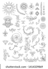 Decorative elements In baroque, rococo, victorian, renaissance style. Trendy frolar vintage pattern.  Vector illustration. Outline hand drawing vector illustration.
