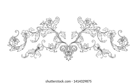 Decorative elements In baroque, rococo, victorian, renaissance style. Trendy frolar vintage pattern.  Vector illustration. Outline hand drawing vector illustration.
