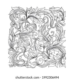 Decorative elements In baroque, rococo, victorian, renaissance style. Trendy frolar vintage pattern.  Graphic drawing, engraving style. Vector illustration.
