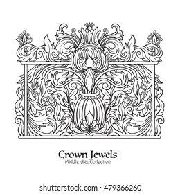 Decorative elements in rococo, victorian, renaissance, baroque, royal style. Vector illustration. Outline drawing. Coloring book for adult and older children. Outline drawing coloring page.
