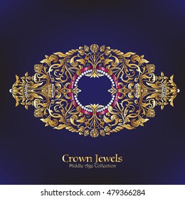 Decorative elements in rococo, victorian, renaissance, baroque, royal style. Vector illustration. Gold on black background.