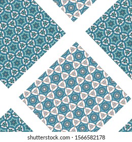 Decorative elements in seamless pattern. Square from abstracts forms.