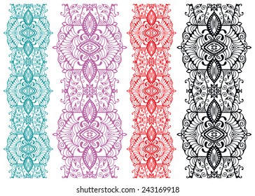Decorative elements set, colorful lace border pattern for invitation card design, vector collection