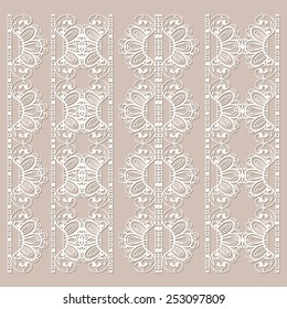 Decorative elements set, sketch lace border pattern for invitation card design, vector collection