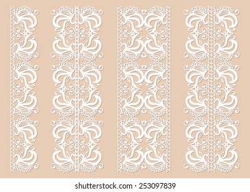 Decorative elements set, sketch lace border pattern for invitation card design, vector collection