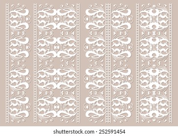 Decorative elements set, white lace border pattern for invitation card design, vector collection