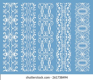 Decorative elements set, white lace border pattern for invitation card design, vector collection