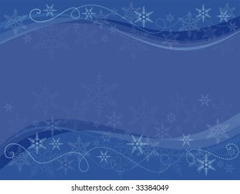Decorative elements and snowflakes on a dark blue background