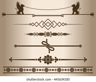 Decorative elements - sphinx. Decorative line dividers and ornaments. Vector illustration.
