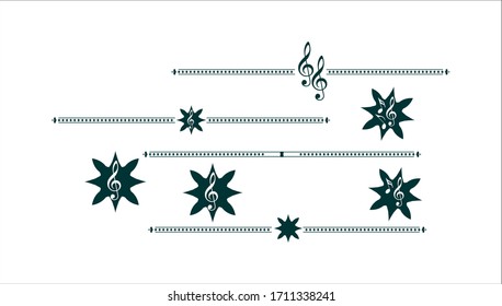 Elementos decorativos, estrellas y salto de texto musical

