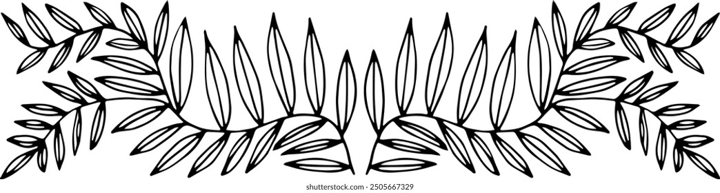 Decorative elements of twigs with leaves hand drawn. Vector illustration.