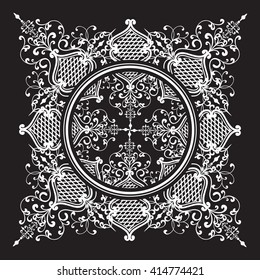 Decorative elements of the vector black and white pattern lace mandala