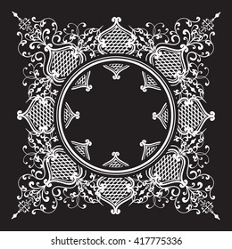 Decorative elements of the vector black and white pattern lace mandala 