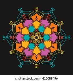 Decorative elements vector color pattern lace mandala on a black background