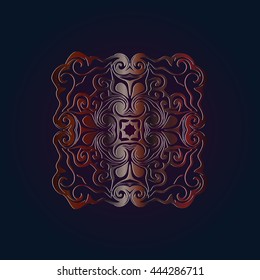 Decorative elements vector color pattern lace mandala on a dark background embossed under the skin dark red