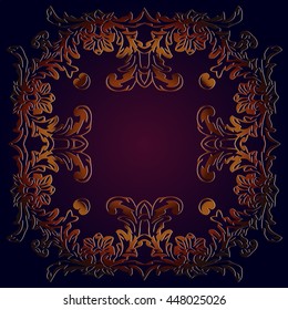 Decorative elements vector color pattern lace mandala on a dark background embossed under the skin