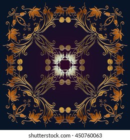 Decorative elements vector color pattern lace mandala on a dark background embossed under the skin