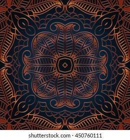 Decorative elements vector color pattern lace mandala on a dark background embossed under the skin