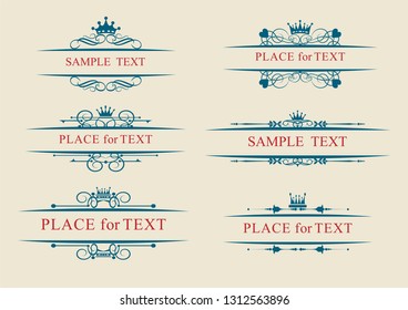 Decorative elements of vintage banners with crowns for your design. Vector graphic