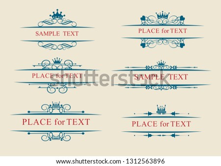 Decorative elements of vintage banners with crowns for your design. Vector graphic