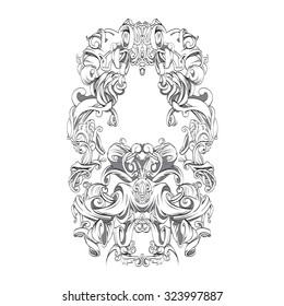 decorative elements in vintage style for decoration layout, framing,  for advertising, vector illustration hands
