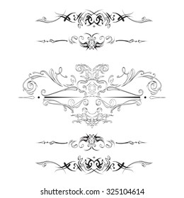 decorative elements in vintage style for decoration layout, framing, for tektsta for advertising, vector illustration hands, set