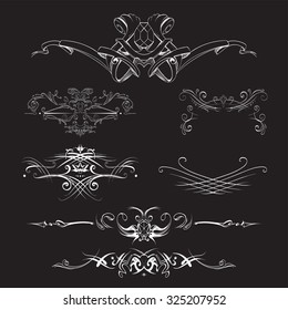 decorative elements in vintage style for decoration layout, framing, for tektsta for advertising, vector illustration hands