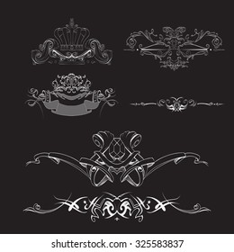 decorative elements in vintage style for decoration layout, framing, for tektsta for advertising, vector illustration hands