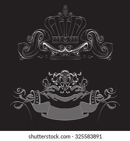 decorative elements in vintage style for decoration layout, framing, for tektsta for advertising, vector illustration hands