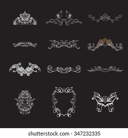 decorative elements in vintage style for decoration layout, framing, for text for advertising, vector illustration hands
