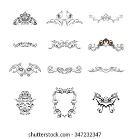 decorative elements in vintage style for decoration layout, framing, for text for advertising, vector illustration hands
