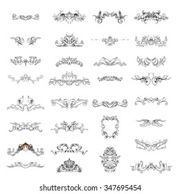 decorative elements in vintage style for decoration layout, framing, for text for advertising, vector illustration hands, set
