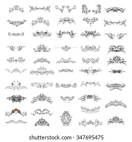 decorative elements in vintage style for decoration layout, framing, for text for advertising, vector illustration hands, set