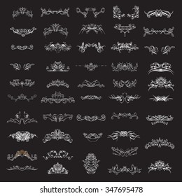 decorative elements in vintage style for decoration layout, framing, for text for advertising, vector illustration hands, set