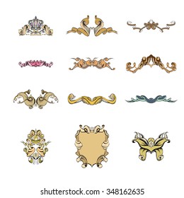 decorative elements in vintage style for decoration layout, framing, for text for advertising, vector illustration hands