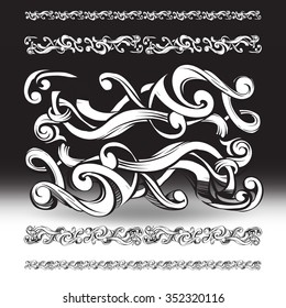 decorative elements in vintage style for decoration layout, framing, for text for advertising, vector illustration hands, set