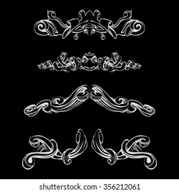 decorative elements in vintage style for decoration layout, framing, for text for advertising, vector illustration hands, set