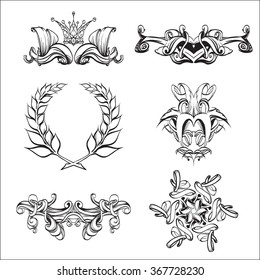 decorative elements in vintage style for decoration layout, framing, for text for advertising,  illustration hands vector set