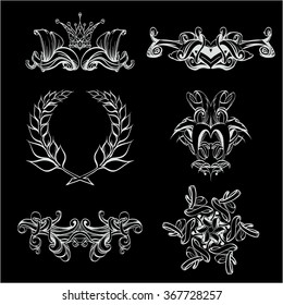 decorative elements in vintage style for decoration layout, framing, for text for advertising,  illustration hands vector set