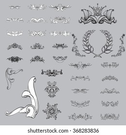 decorative elements in vintage style for decoration layout, framing, for text for advertising, vector illustration hands, set