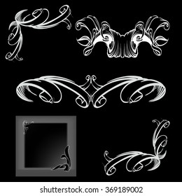 decorative elements in vintage style for decoration layout, framing, for advertising, vector illustration hands