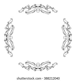 decorative elements in vintage style for decoration layout, framing, for advertising, vector illustration hands