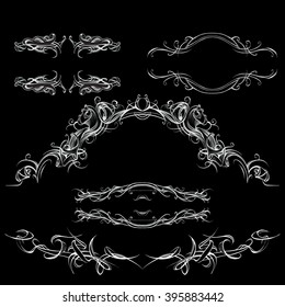 decorative elements in vintage style for decoration layout, framing, for advertising, vector illustration hands