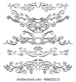 decorative elements in vintage style for decoration layout, framing, for advertising, vector illustration hands