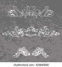 decorative elements in vintage style for decoration layout, framing, for text for advertising, vector illustration hands, set